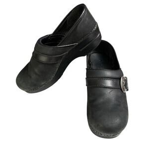 Dansko Pammy Black Milled Leather Clog Womens 39/US 8.5-9 Comfort Nursing Equine